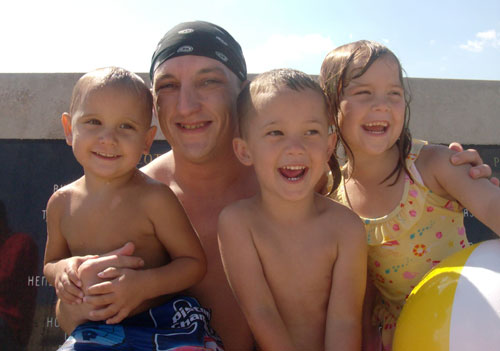 BJ with his nephews and nieces at the water park